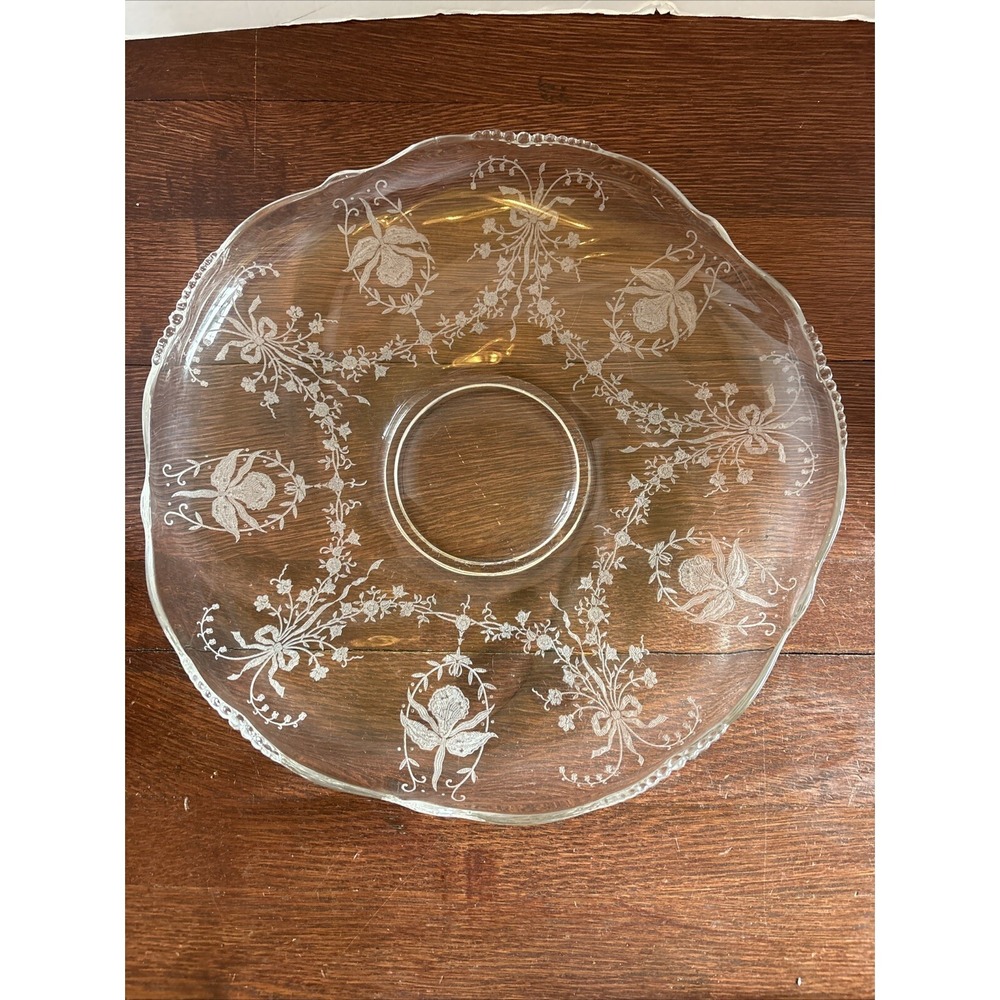 Heisey Glass Co. clear glass Waverly cabaret or torte plate ORCHID c.1940-57